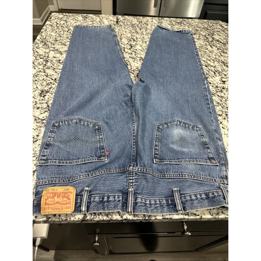Levi's 550 Men's Relaxed Fit Denim‎ Blank Tag Straights Leg Blue 42 x 30 Jeans